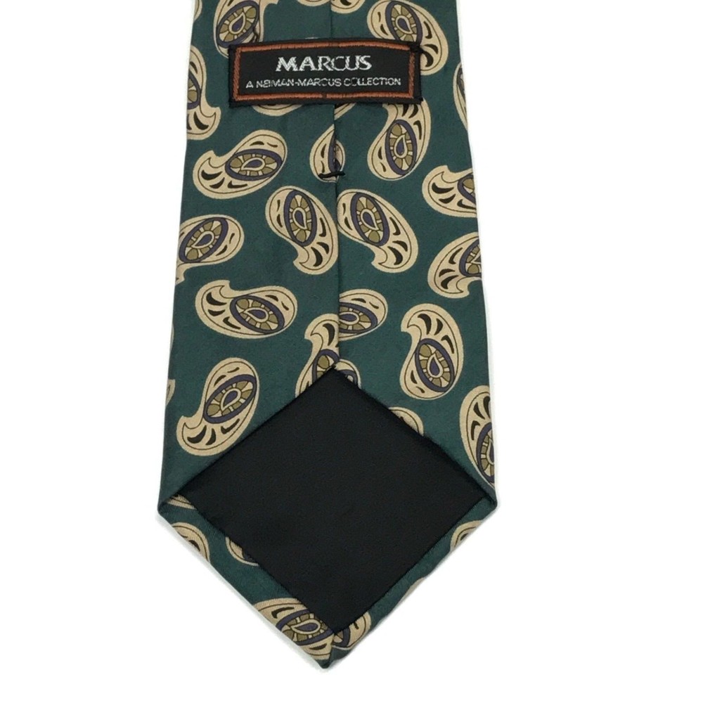 NEIMAN MARCUS Rare Collection Green Beige Multi Color Paisley Tie Necktie - Picture 5 of 10